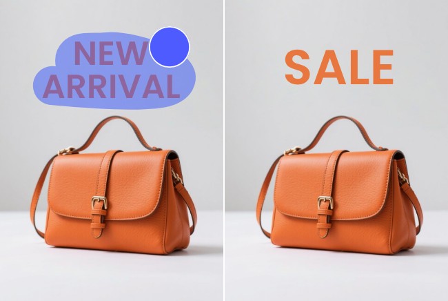 Change the sales text of a brown bag with Fotor AI
