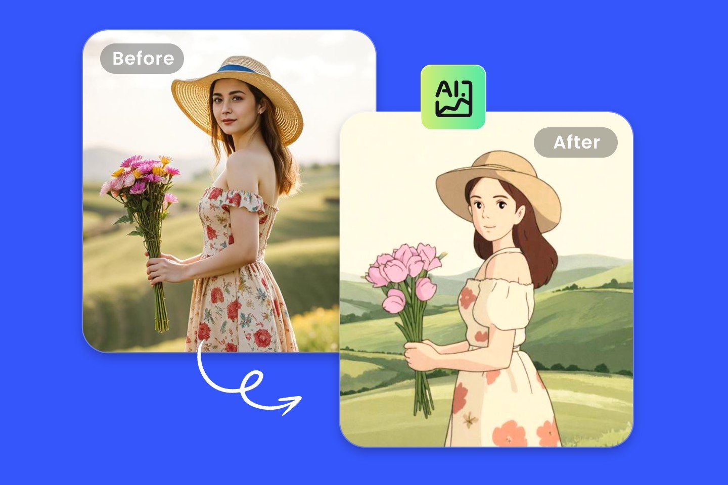 Convertir une image en style Ghibli en ligne gratuitement avec le générateur IA de style Studio Ghibli de Fotor