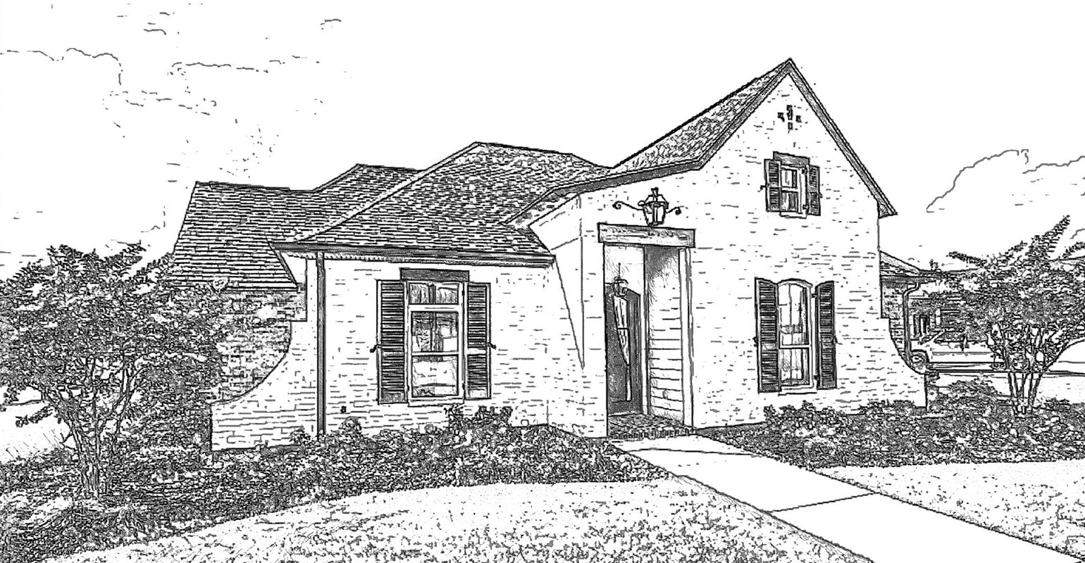 Effet de dessin linéaire de maison et d'herbe