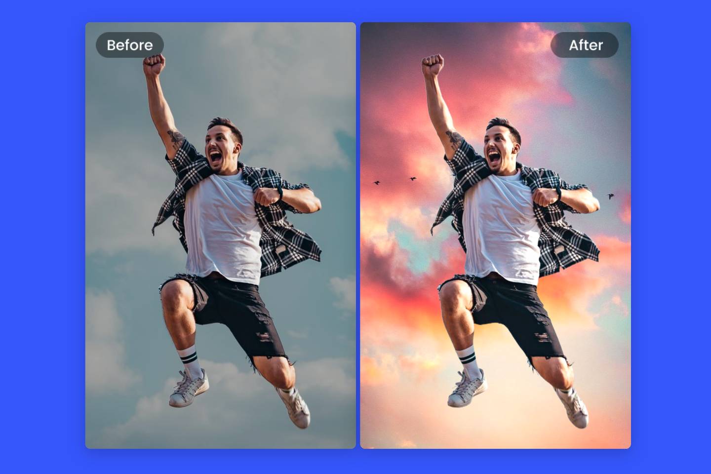 男性イメージの空を置き換える前と後の効果