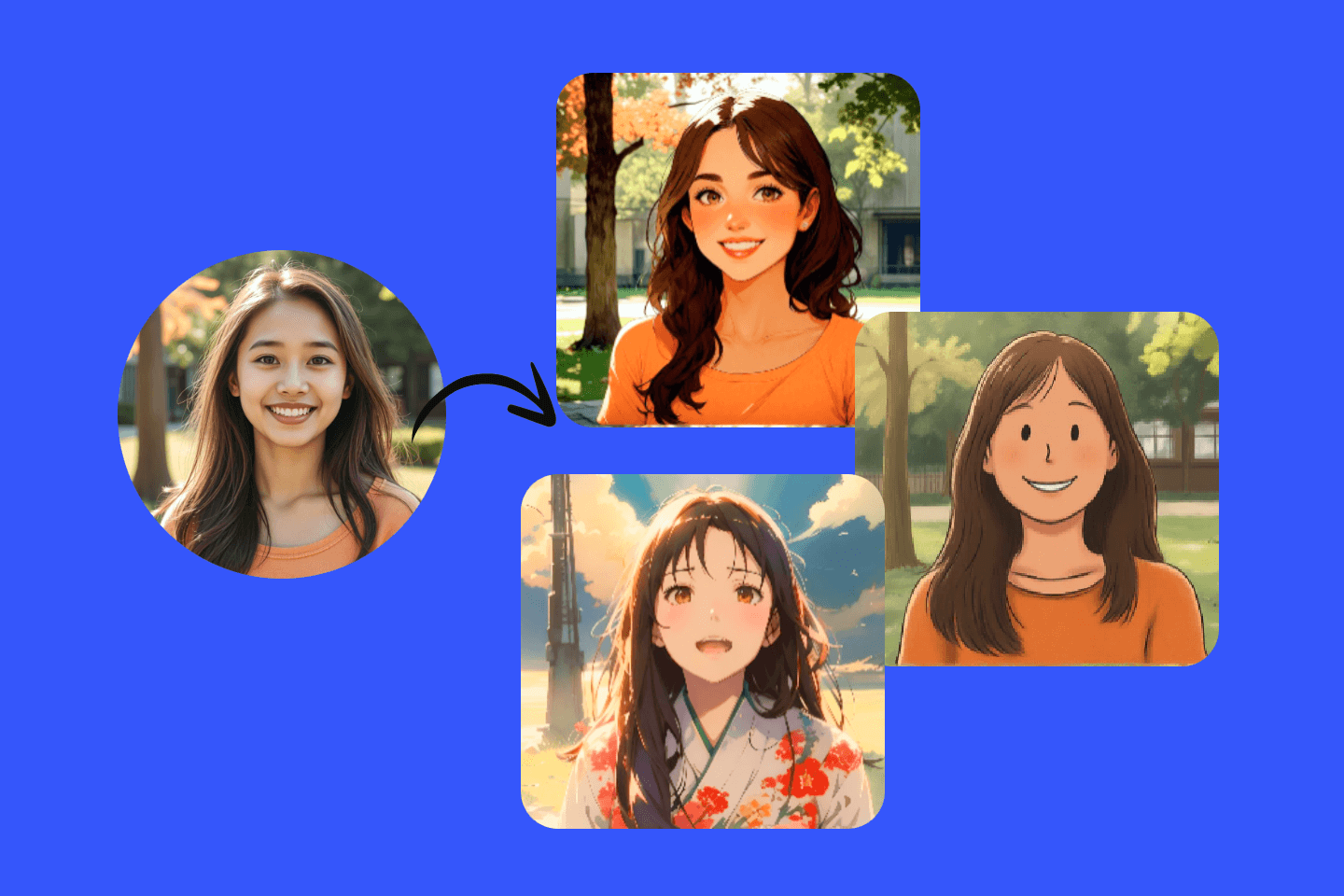 女性の顔写真をイラスト化