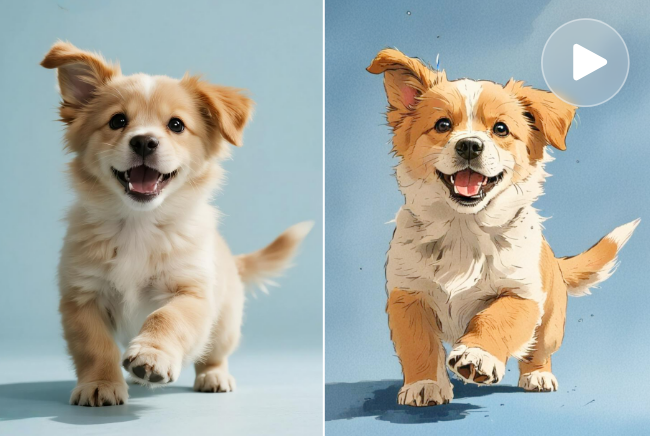 Turn dog into cartoon style in video with Fotor AI